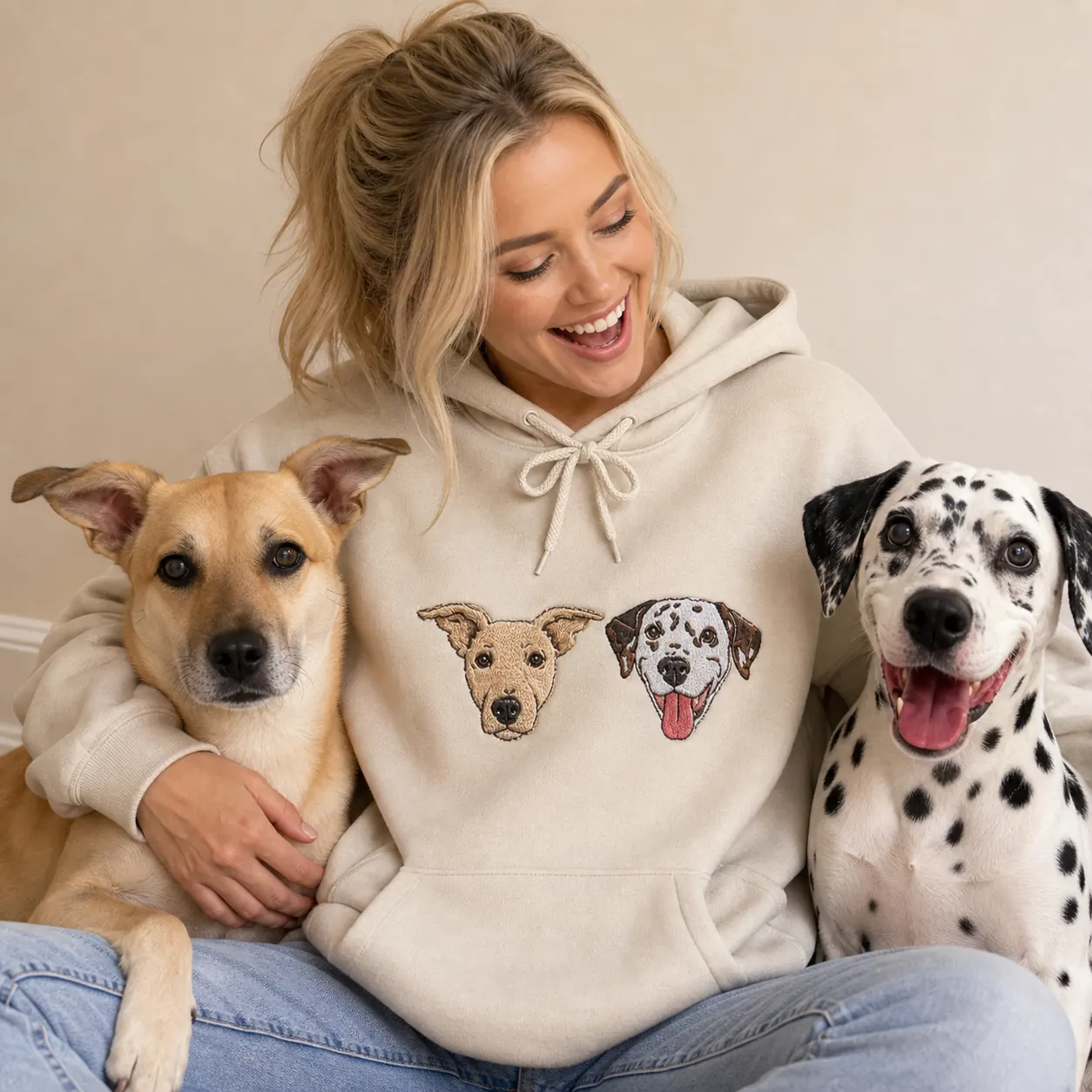 Custom embroidered pet hoodie with two dogs